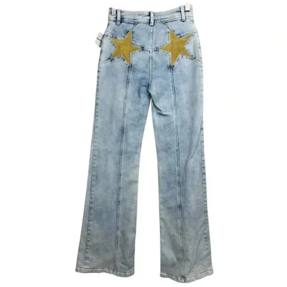 Free People Firecracker Flare Jeans in Lightwash Yellow Stars, Size 29 - Picture 5 of 5